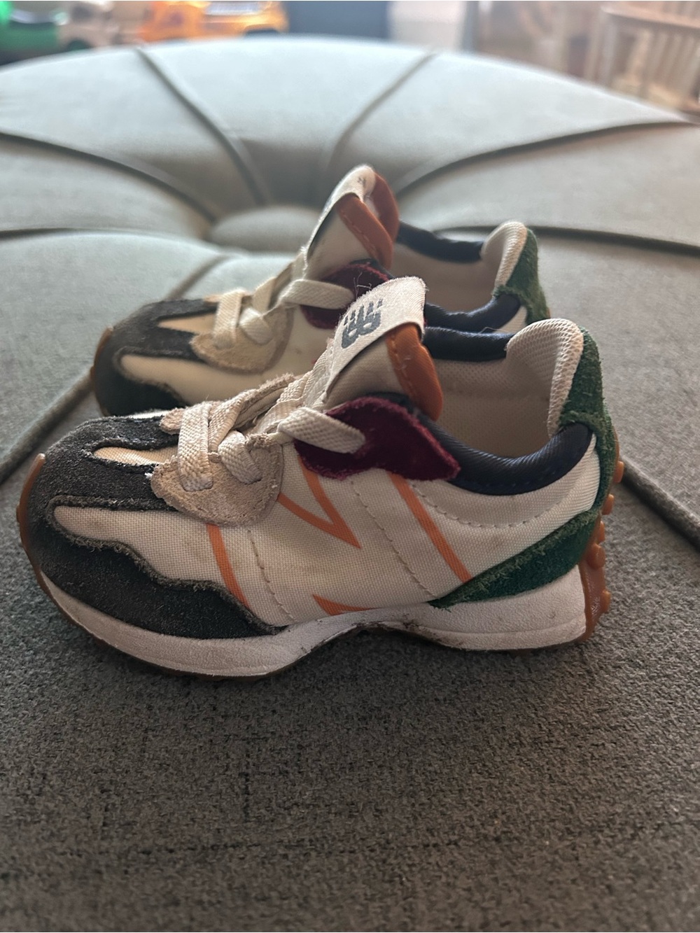 New Balance White, Green & Orange Kids Sneakers
